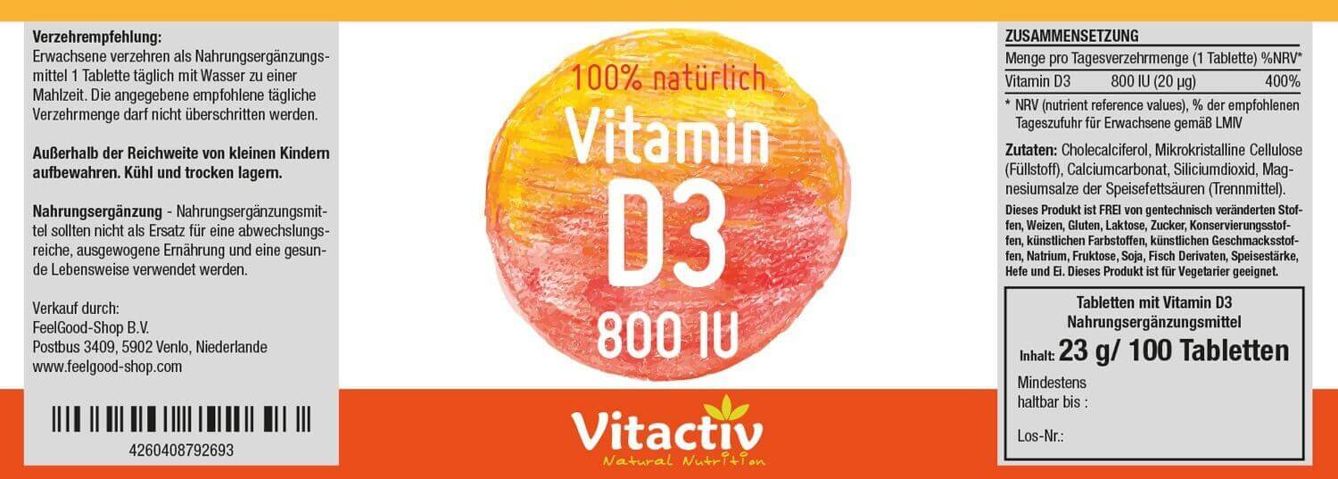 VITAMIN D3 Tabletten Etikett