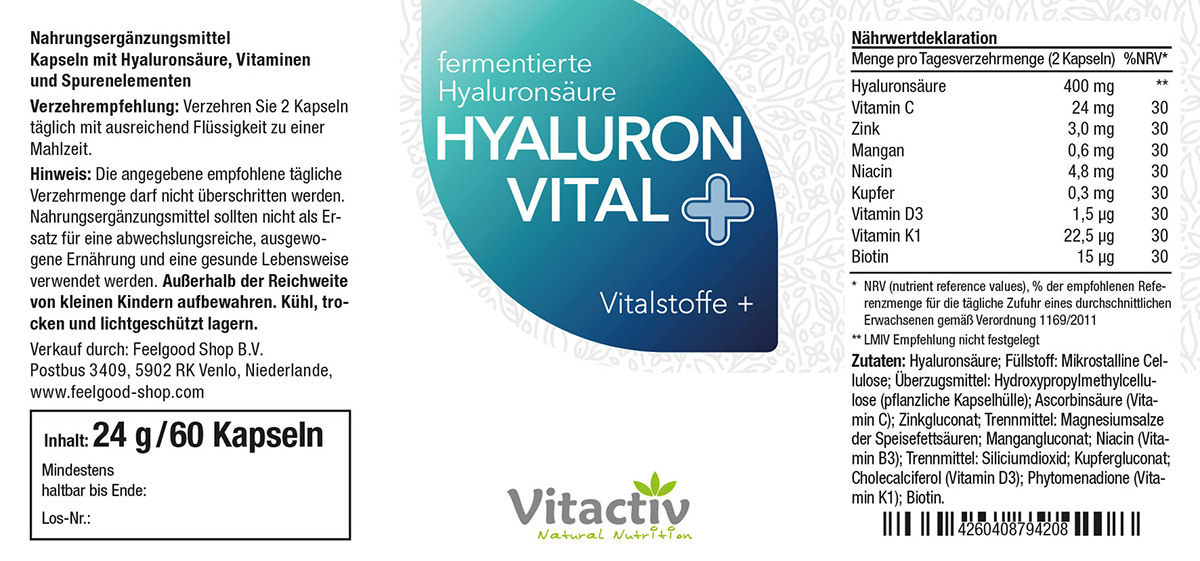 HYALURON VITAL PLUS Kapseln Etikett