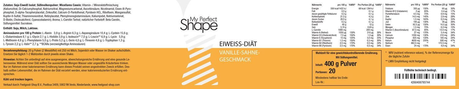 MY PERFECT SHAPE - Eiweiß-Diät-Shake - Vanille-Sahne Etikett