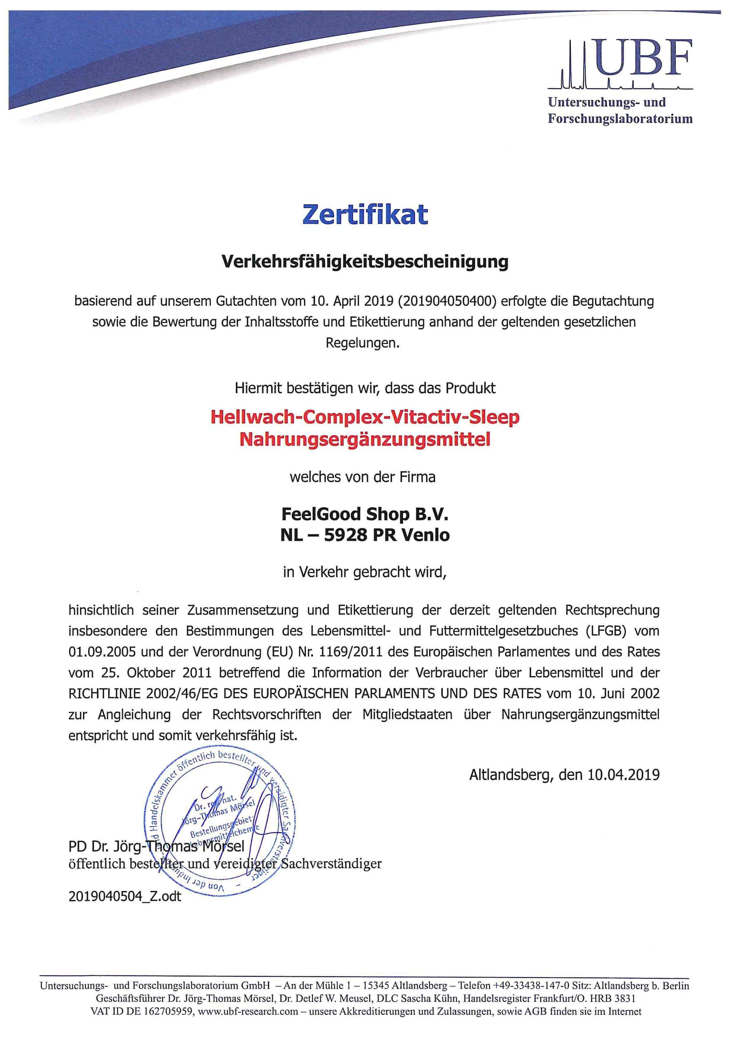 HellWACH Complex Energizer Zertifikat