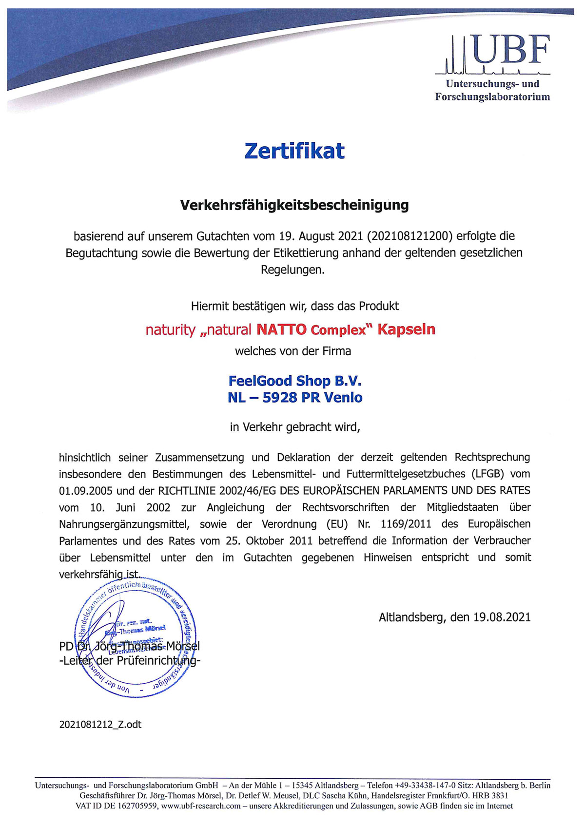 NATTO Complex Zertifikat