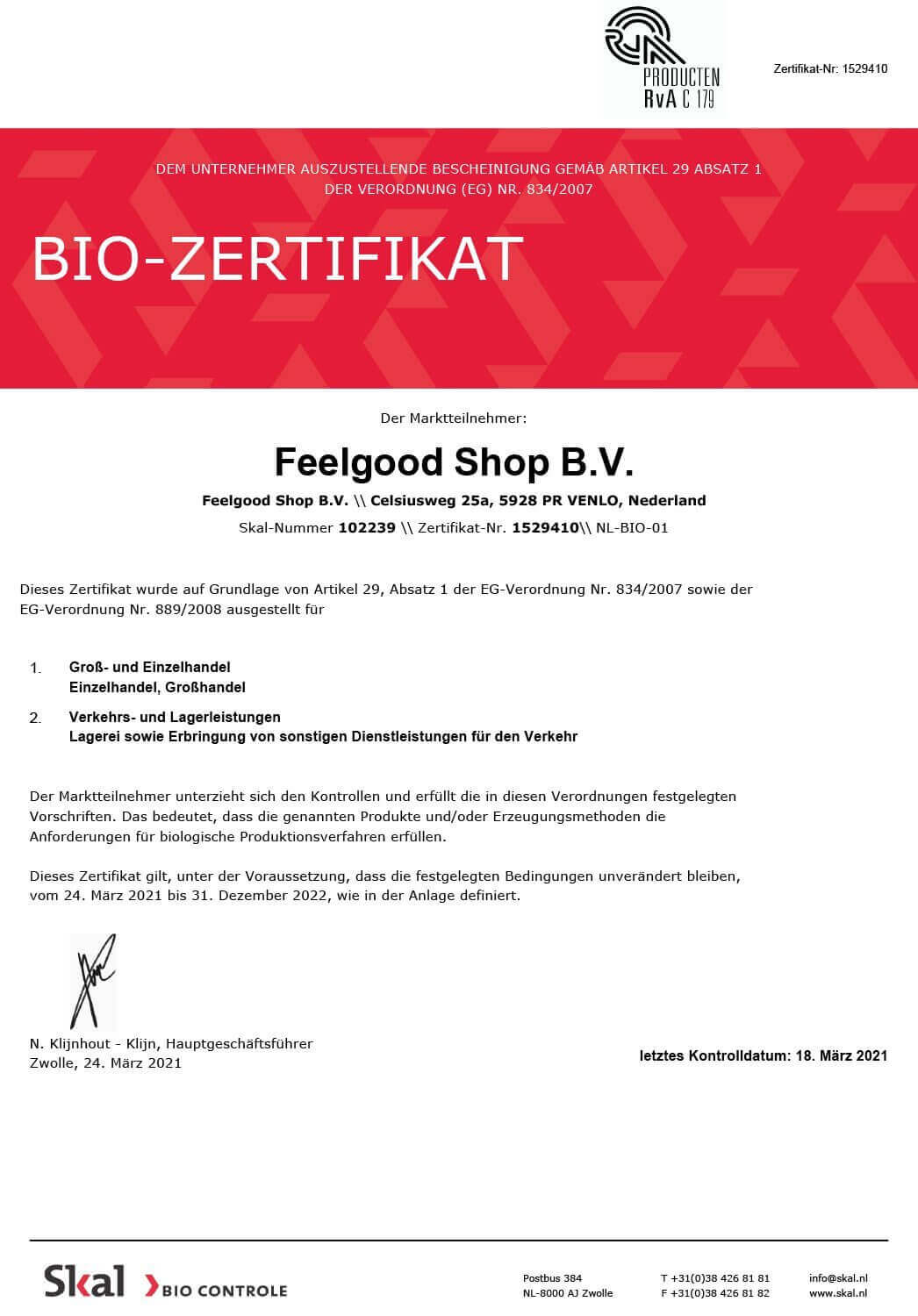 Bio Zertifikat Feelgood Shop