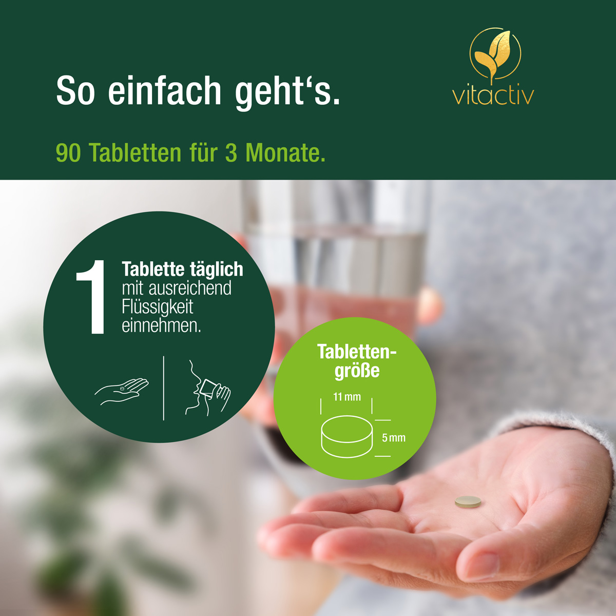 90 Multivitamin Tabletten für drei Monate. Du brauchst nur eine einzige Tablette pro Tag einzunehmen.