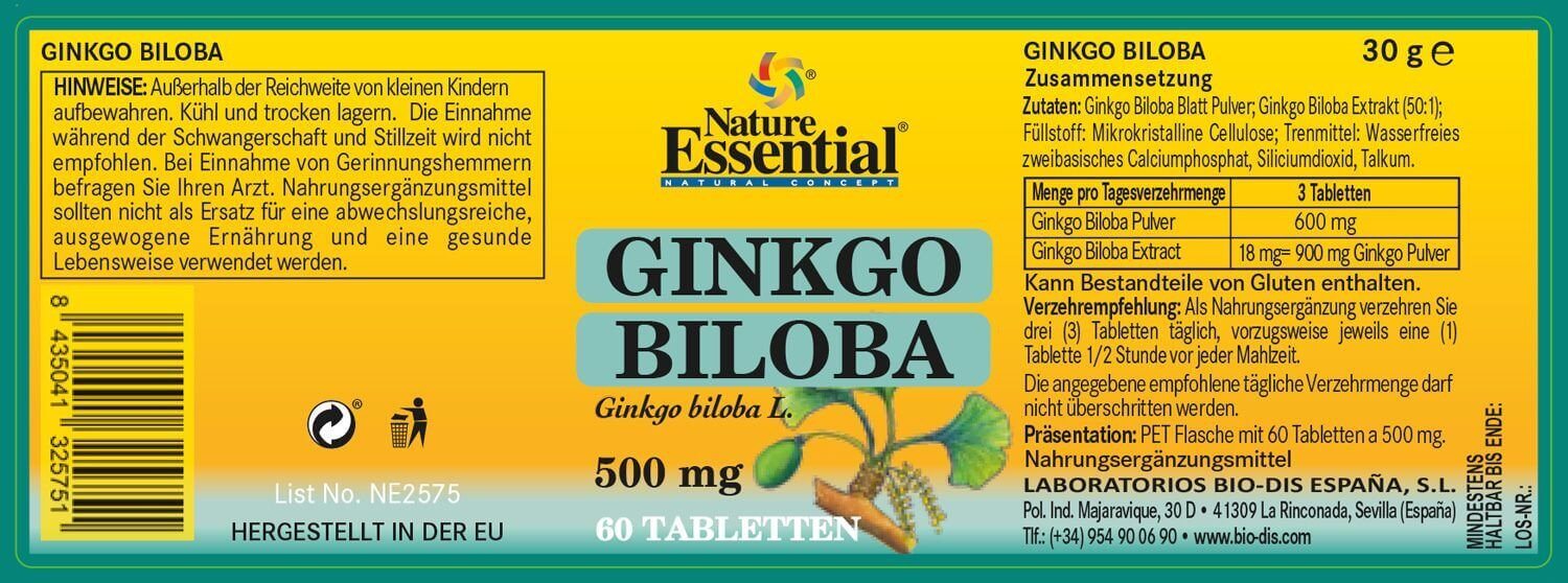 GINKGO BILOBA 500 mg Etikett