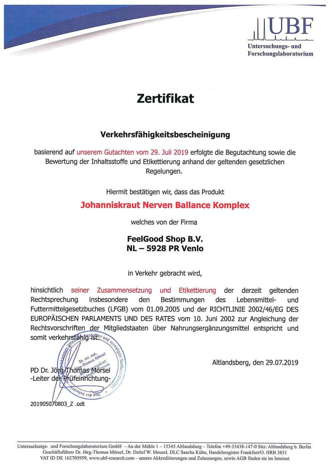 JOHANNISKRAUT - Nerven Balance Complex Zertifikat