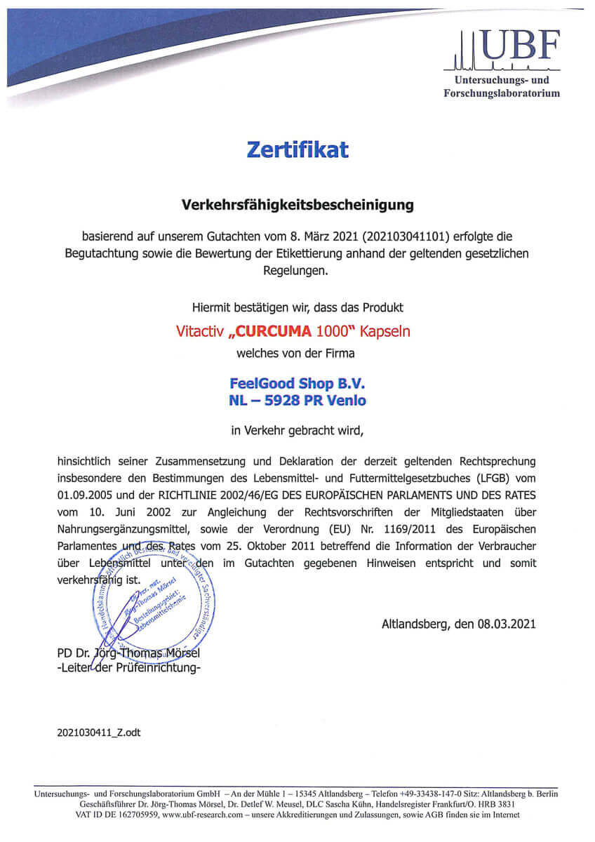 CURCUMA 1000 Zertifikat