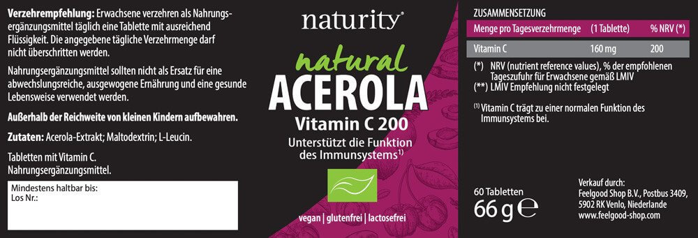 ACEROLA Vitamin C 200 Etikett