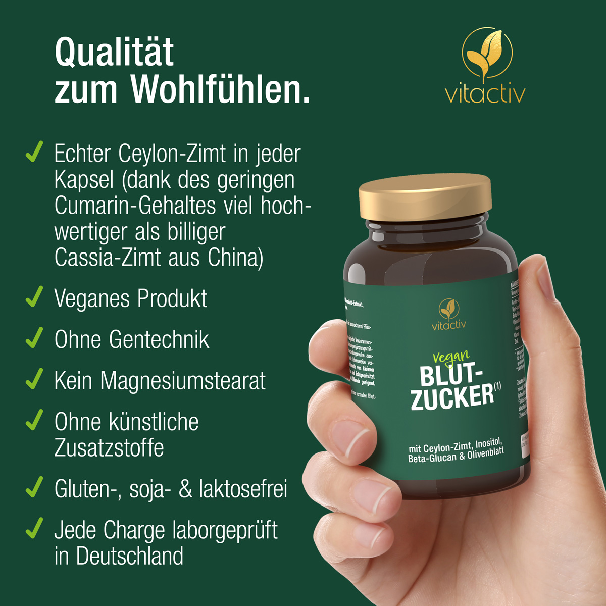 Qualität zum Wohlfühlen! Jeder Kapsel enthält echten Ceylon-Zimt. Dieser ist aufgrund des geringen Cumarin-Gehaltes viel hochwertiger als billiger Casssia-Zimt. Das Produkt ist vegan und enthält keine künstlichen Zusätze. Jede Charge laborgeprüft.