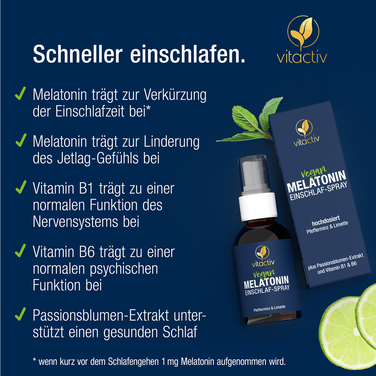 Melatonin Einschlaf-Spray - Pfefferminz & Limette - 50 ml