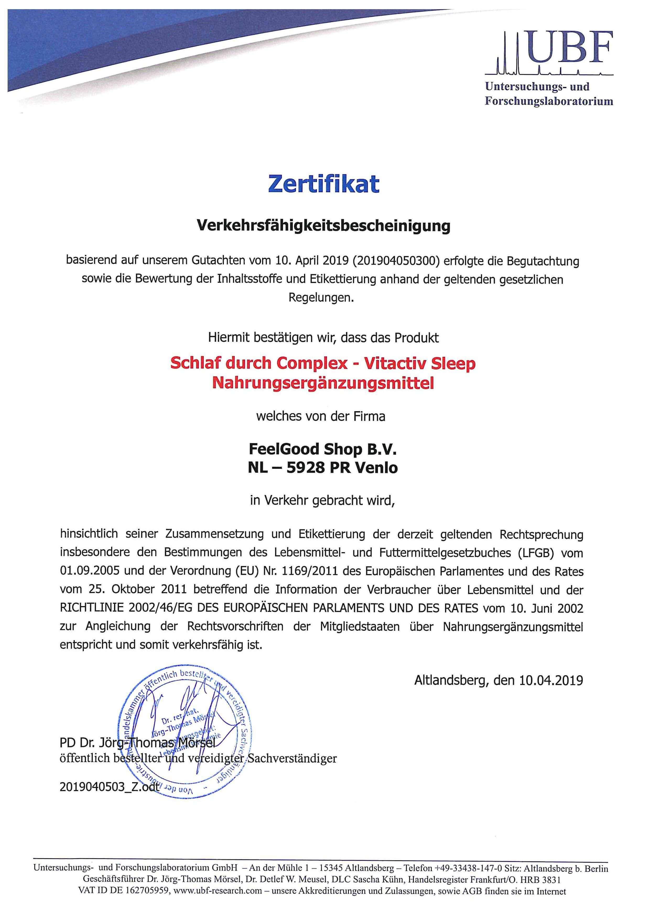 SchlafDURCH Complex Zertifikat
