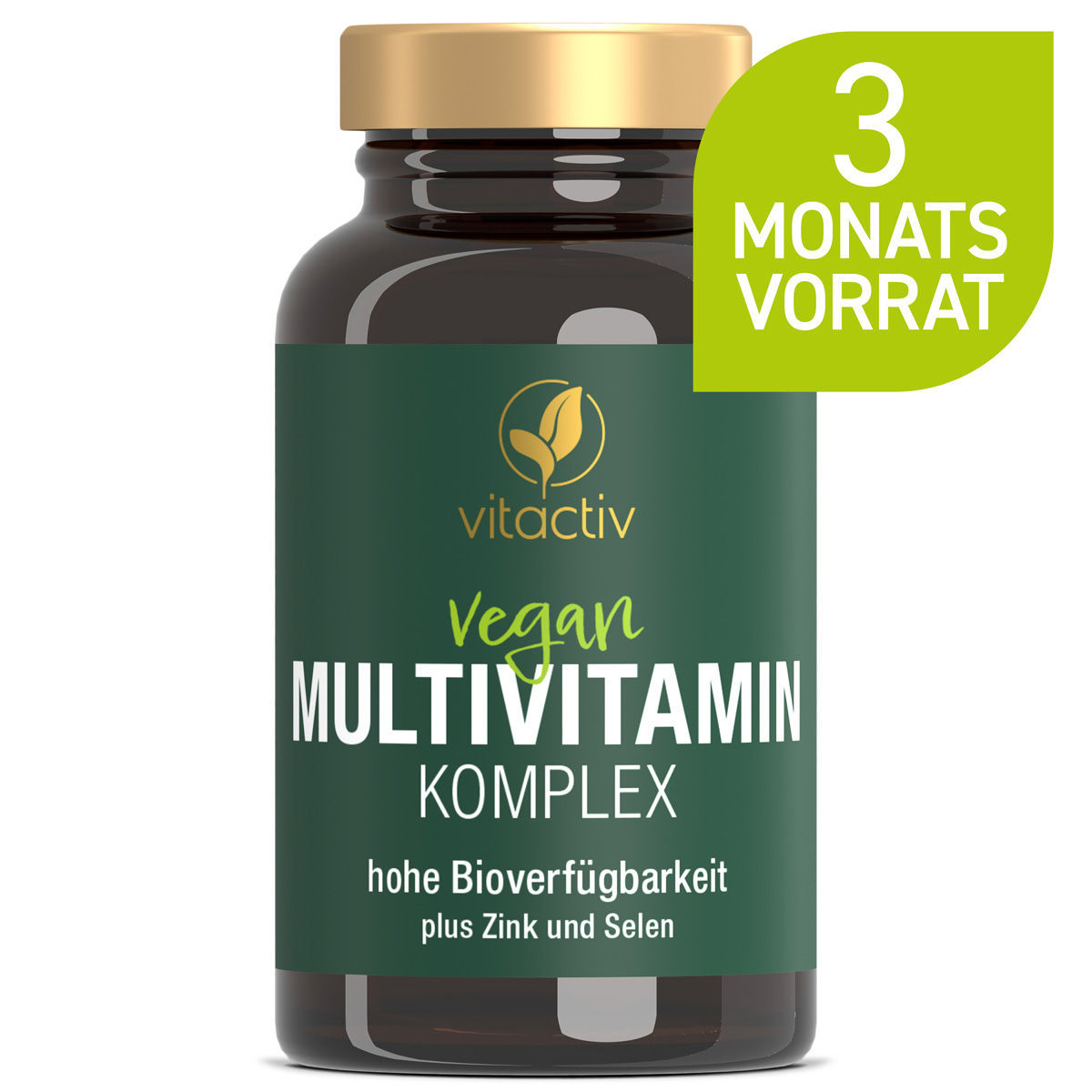 MULTIVITAMIN KOMPLEX von Vitactiv. 90 Multivitamin Tabletten. Das Bild zeigt eine Dose des Produktes im grünen Design.