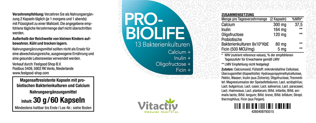 PROBIOLIFE Probiotika Etikett