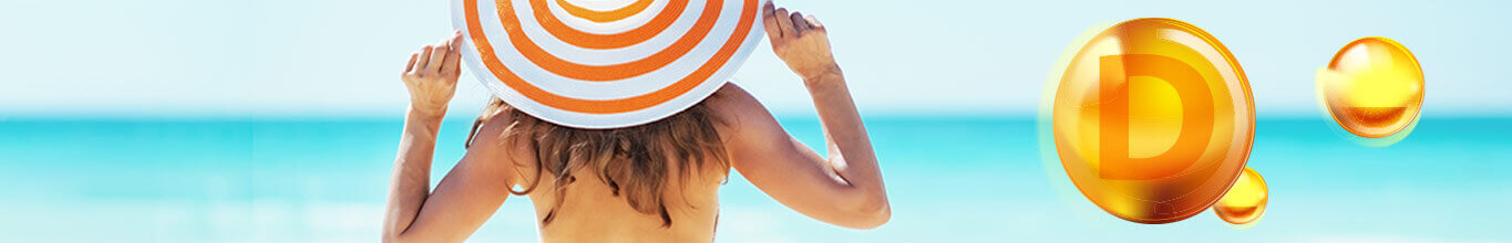 Menü-Teaser: Vitamin D - Frau mit Sonnenhut am Strand
