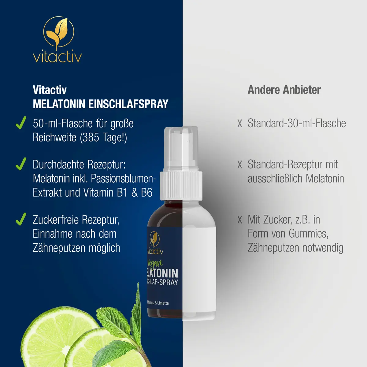 Melatonina Spray per il sonno - Menta piperita e lime - 50 ml