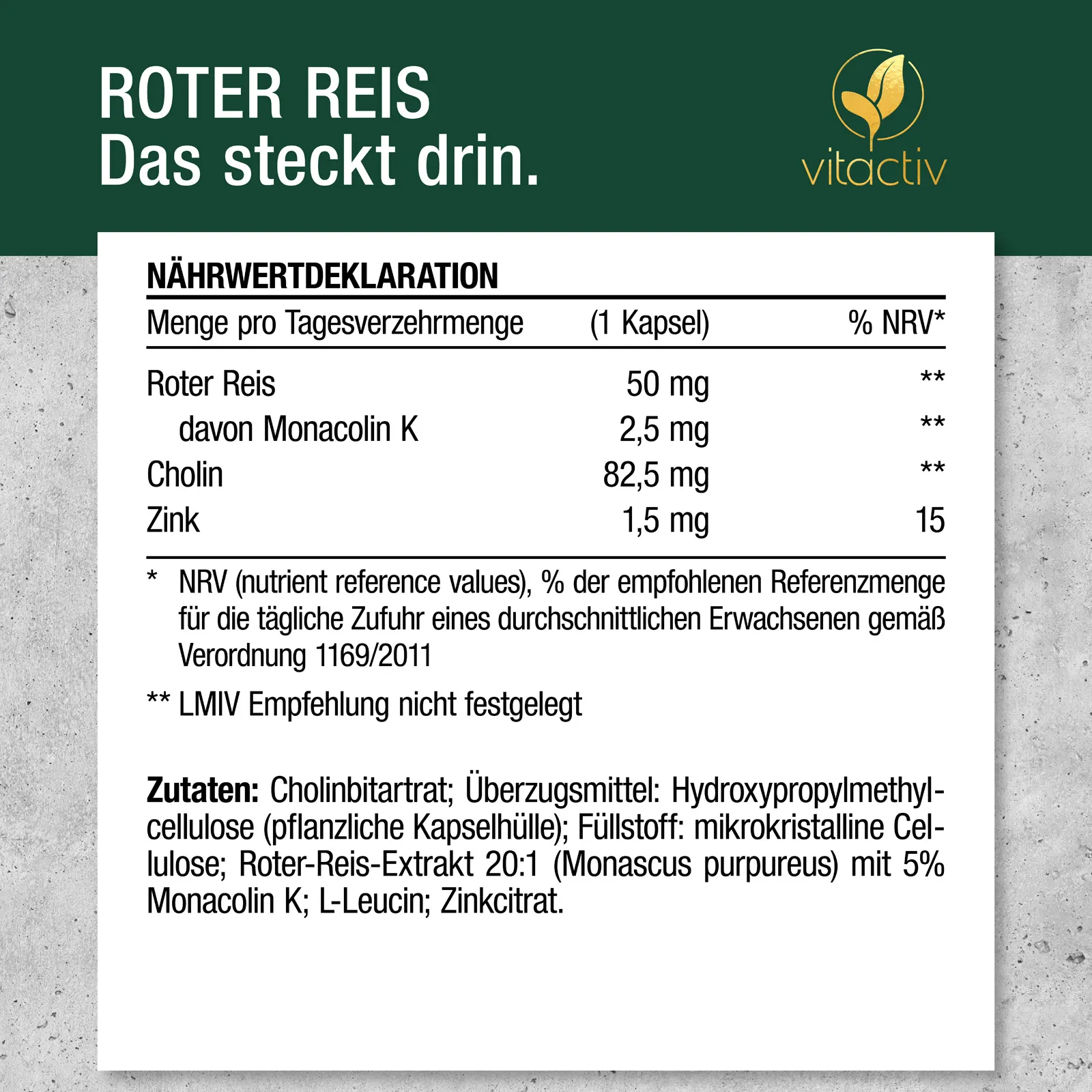 ROTER REIS (Monacolin K) + Cholin + Zink