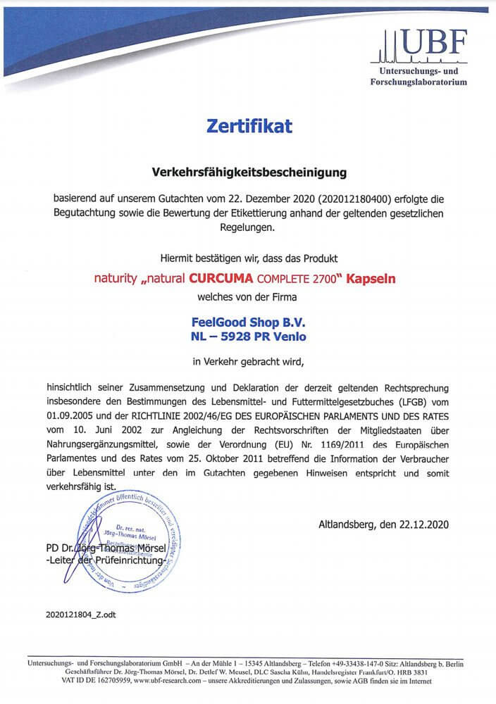 CURCUMA COMPLETE 2700 Zertifikat