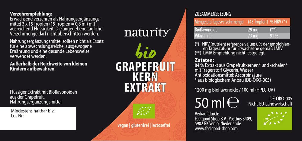 GRAPEFRUIT-KERN-EXTRAKT + Vitamin C 1200 BIO - 50 ml  Etikett