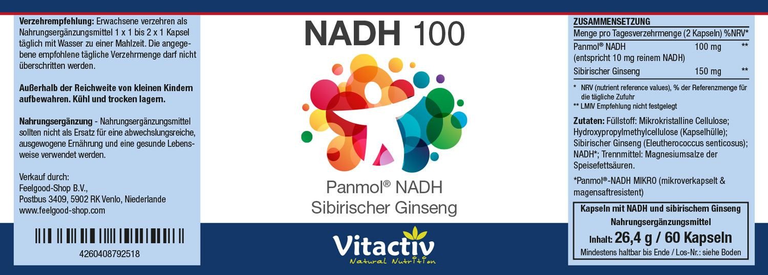 NADH 100 + Ginseng Etikett