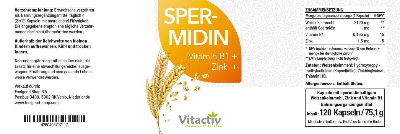 SPERMIDIN + Vitamin B1 + Zink Etikett